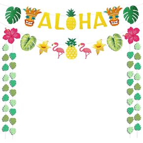 Hawaiian Aloha Party Decorations - Gold Glittery Aloha Banner for Hawaii Tropical Luau Themed Party Supplies