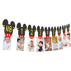 Mickey Mouse 1st Birthday Photo Banner - New Born to 12 Month First Birthday Banner - Mickey Mouse 1st Birthday Decorations - Boy First Birthday Decorations- Mickey Mouse Party Supplies