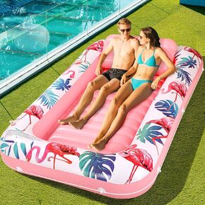 Tanning Pool Floats for Adults with Cup Holder & Pillow, Thick UV-Resistant PVC Portable Float for Backyard, Pool, Lake - Compact Design, Easy Inflation, Durable for Tanning & Relaxation