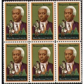 BENJAMIN BANNEKER ~ BLACK HERITAGE #1804 Block of 6 x 15 cents US Postage Stamps