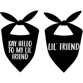 2 Pieces Funny Dog Triangle Bandana Set, Say Hello to My Lil’ Friend Dog Bandana, Medium Adjustable Pet Scarf for Cats Dogs Birthday Costume Accessories, Dogs Lovers Gifts