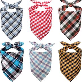 6Pcs Dog Bandanas Triangles Plaid Printing Bib Birthday Gifts for Dogs Resuable Pet Kerchief Scarf for Dog Puppy Cat