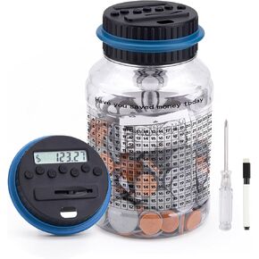 Piggy Bank Digital Coin Counter Money Jar with LCD Display, 2.0L Capacity, 1000 Coins Storage, Battery Operated Savings Bank，365-day Financial Management Record