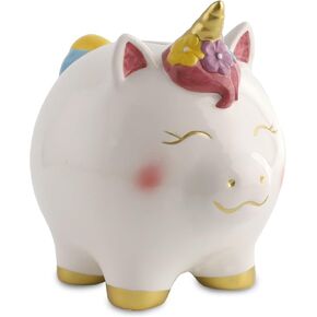 SOBEIT Unicorn Piggy Bank, Cute Cearmic Piggy Bank for Girls Boys Kids, for Baby Shower Birthday Nursery Decor Keepsakes(7.5" L x 5" W x 7" H)