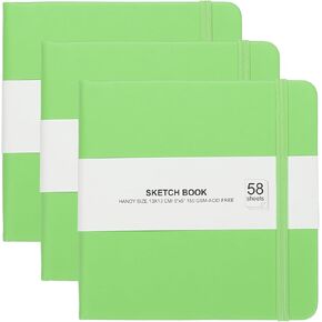 PATIKIL 5x5" Hardcover Leather Pocket Sketchbook, 3Pcs 58 Sheets 150GSM/102lb Blank Notebook Travel Journal Sketching Pad for Writing Drawing Painting Artist, Grass Green