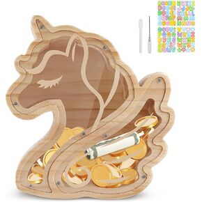 Tractor Piggy Bank for Kids, Wooden Money Bank for Boys Girls Toddler, Unbreakable Bills and Coins Cash Box, Creative Saving Money Jar Personalized Present for Child Birthday & Decor