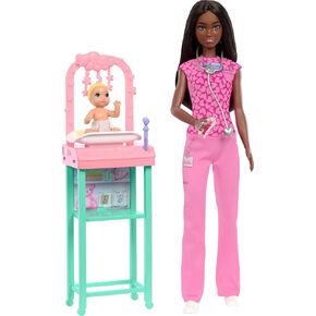 Barbie Baby Doctor with Blonde Fashion Doll Wearing Pink Scrubs, 1 Baby Doll with Accessories & Furniture