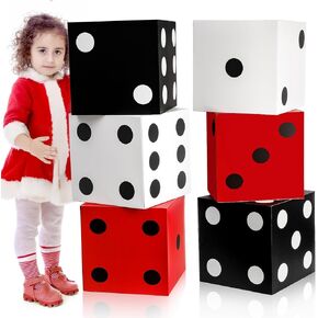6 Pack Large Dice Favor Boxes, 11" Casino Theme Party Decoration, Balloon Giant Poker Boxes for New Year Centerpieces, Game Night Birthday Graduation Prom Supplies (Multicolor)
