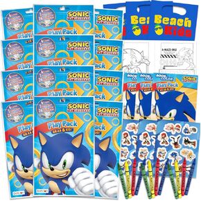 Sonic The Hedgehog Birthday Party Favors and Supplies Bundle - 12 Sonic Activity Play Packs for Boys, Girls with Mini Coloring Books, and More | Sonic Party Favors for Kids