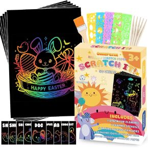 OmaFena Scratch It ! Rainbow Scratch Kit for Kid- 50 PCS Rainbow Scratch Paper Scratch Off Art Crafts - Easter Arts Supplies Kits Party Games Christmas Birthday Gifts