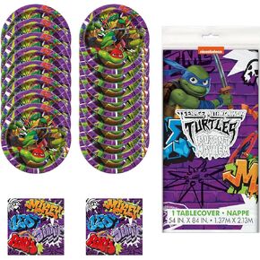 Teenage Mutant Ninja Turtles Party Bundle - 33 Piece Set with Dinner Plates (8), Napkins (16), & Tablecloth - Official Licensed Party Supplies for Epic Birthday Celebrations!
