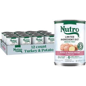 Nutro Limited Ingredient Diet Adult Canned Soft Wet Dog Food Premium Loaf Turkey & Potato Recipe, 12.5 oz. cans (12 Count, Pack of 1)