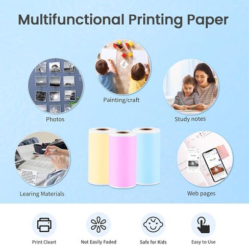 الورق الحراري ، ورق ملصق ملصق ذاتي ، 57mmx3.8m أوراق أبيض أبيض ملصق للمجلة ، الدراسة ، الصور ، الملاحظة ، متوافقة مع CP1/CP2/TP6/TP6S ومعظم طابعة ملصقات صغيرة - أصفر اللون الأزرق in Kuwait