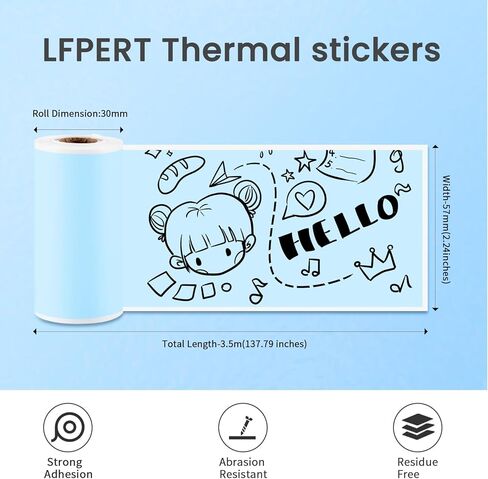 الورق الحراري ، ورق ملصق ملصق ذاتي ، 57mmx3.8m أوراق أبيض أبيض ملصق للمجلة ، الدراسة ، الصور ، الملاحظة ، متوافقة مع CP1/CP2/TP6/TP6S ومعظم طابعة ملصقات صغيرة - أصفر اللون الأزرق in Kuwait