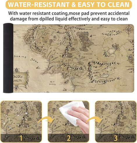 Middle Earth Map Large Extended Gaming Mouse Pad Fantasy Map XXL Mousepad Desk Pad for Keyboard and Mouse, Non-Slip Rubber Base Mousepad with Stitched Edges for Office Desk Decor, 31.5 x 15.8 in in Saudi Arabia
