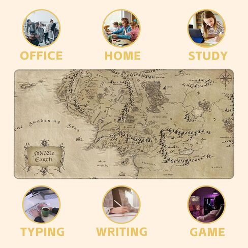Middle Earth Map Large Extended Gaming Mouse Pad Fantasy Map XXL Mousepad Desk Pad for Keyboard and Mouse, Non-Slip Rubber Base Mousepad with Stitched Edges for Office Desk Decor, 31.5 x 15.8 in in Saudi Arabia
