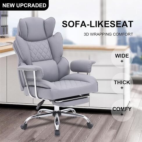 Executive Office Chair with Footrest, Ergonomic High Back Desk Chair with Lumbar Support, Reclining Leather Chair with Padded Armrest and Wheels for Home Office, Kahki in Saudi Arabia