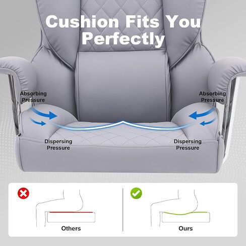Executive Office Chair with Footrest, Ergonomic High Back Desk Chair with Lumbar Support, Reclining Leather Chair with Padded Armrest and Wheels for Home Office, Kahki in Saudi Arabia