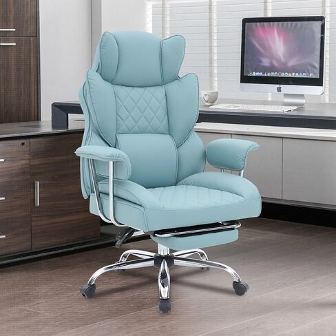 Executive Office Chair with Footrest, Ergonomic High Back Desk Chair with Lumbar Support, Reclining Leather Chair with Padded Armrest and Wheels for Home Office, Kahki in Saudi Arabia
