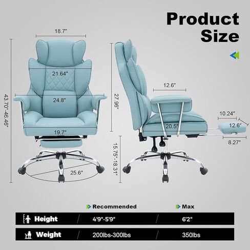 Executive Office Chair with Footrest, Ergonomic High Back Desk Chair with Lumbar Support, Reclining Leather Chair with Padded Armrest and Wheels for Home Office, Kahki in Saudi Arabia