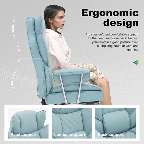 Executive Office Chair with Footrest, Ergonomic High Back Desk Chair with Lumbar Support, Reclining Leather Chair with Padded Armrest and Wheels for Home Office, Kahki in Saudi Arabia