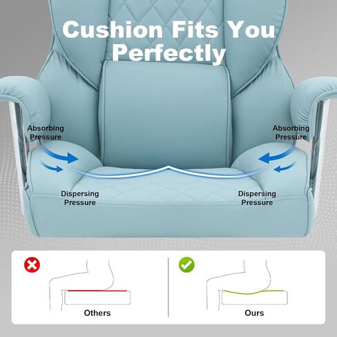 Executive Office Chair with Footrest, Ergonomic High Back Desk Chair with Lumbar Support, Reclining Leather Chair with Padded Armrest and Wheels for Home Office, Kahki in Saudi Arabia