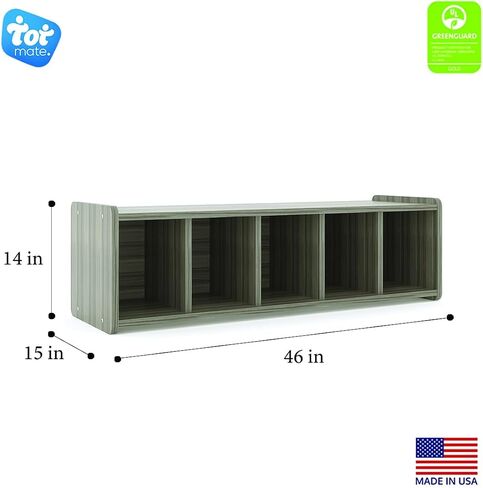 Book Bench Cubby Shelf ، خشب مغلفة ، أثاث الفصل الدراسي ، أطفال حضانة ما قبل المدرسة يقرأون زاوية الديكور ، حجم الطفل الصغير الصغير ، 46 "W × 20" D X 14 "H (Shadow Elm Gray ، جاهز للتجميع) in Kuwait