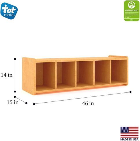 Book Bench Cubby Shelf, Laminated Wood, Classroom Furniture, Preschool Nursery Kids Reading Nook Decor, Toddler Young Child Size, 46" W x 20" D x 14" H (Shadow Elm Gray, Ready-to-Assemble) in Kuwait