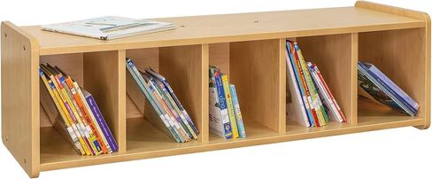 Book Bench Cubby Shelf, Laminated Wood, Classroom Furniture, Preschool Nursery Kids Reading Nook Decor, Toddler Young Child Size, 46" W x 20" D x 14" H (Shadow Elm Gray, Ready-to-Assemble) in Kuwait