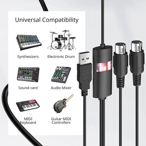 TNP Midi to USB Cable Interface Converter - IN OUT Midi Cable Host Adapter Plug Controller Wire Cord For Keyboard Synthesizer Device to Mac Pc Computer Laptop iPad iPhone Music Studio (Black 6 FT) in Saudi Arabia