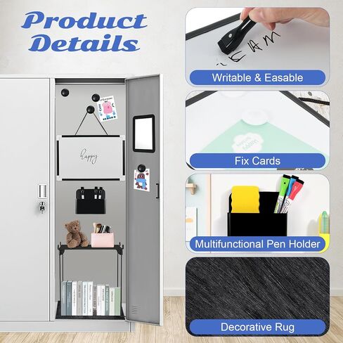 12 Pcs Locker Organizer and Decorating Kit, First Day of School Essentials for Girl Marble Print Whiteboard with Markers Locker Shelf Plush Area Rug String Light Mirror Magnetic Cup and Magnet (Blue) in Saudi Arabia