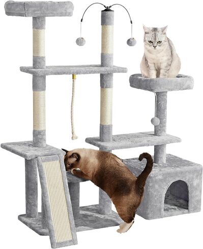 Yaheetech Trotatable Cat Tree 53.5in Tower متعدد المستويات للقطط الداخلية/القطط الكبيرة ، منزل الحيوانات الأليفة مع وظائف الخدش ، مركز تلعب الأثاث ، الرمادي الداكن in Saudi Arabia