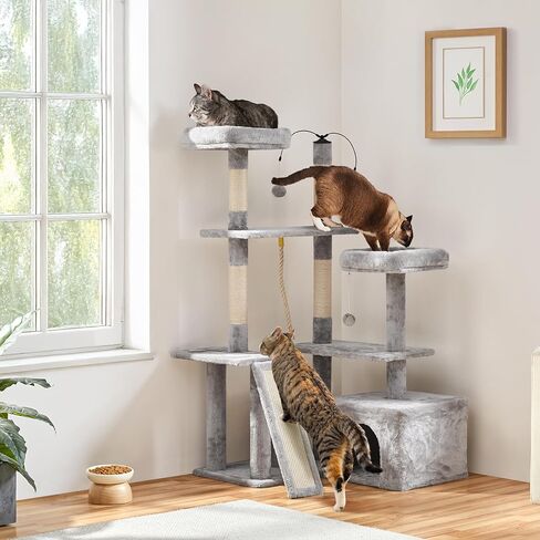 Yaheetech Trotatable Cat Tree 53.5in Tower متعدد المستويات للقطط الداخلية/القطط الكبيرة ، منزل الحيوانات الأليفة مع وظائف الخدش ، مركز تلعب الأثاث ، الرمادي الداكن in Saudi Arabia