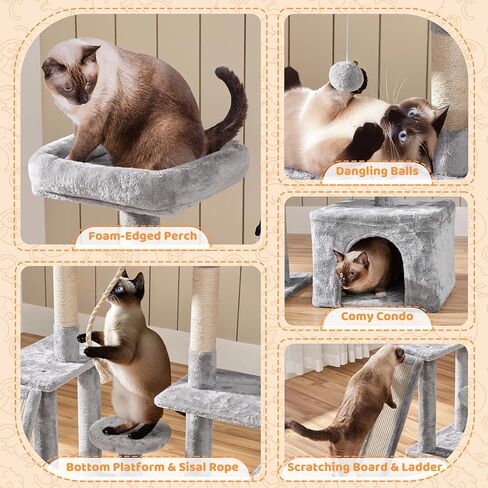 Yaheetech Trotatable Cat Tree 53.5in Tower متعدد المستويات للقطط الداخلية/القطط الكبيرة ، منزل الحيوانات الأليفة مع وظائف الخدش ، مركز تلعب الأثاث ، الرمادي الداكن in Saudi Arabia