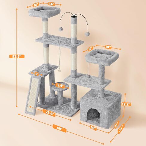 Yaheetech Trotatable Cat Tree 53.5in Tower متعدد المستويات للقطط الداخلية/القطط الكبيرة ، منزل الحيوانات الأليفة مع وظائف الخدش ، مركز تلعب الأثاث ، الرمادي الداكن in Saudi Arabia