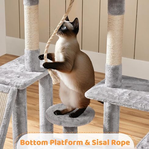 Yaheetech Trotatable Cat Tree 53.5in Tower متعدد المستويات للقطط الداخلية/القطط الكبيرة ، منزل الحيوانات الأليفة مع وظائف الخدش ، مركز تلعب الأثاث ، الرمادي الداكن in Saudi Arabia