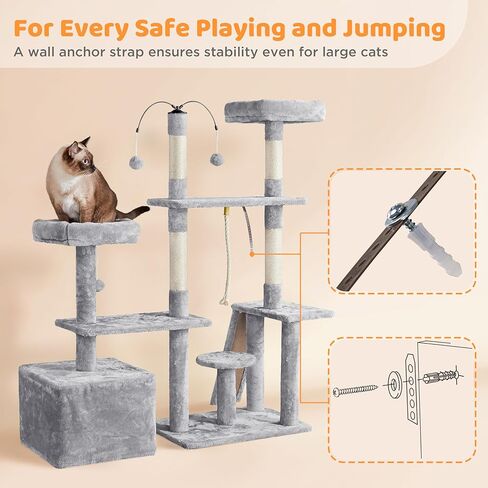 Yaheetech Trotatable Cat Tree 53.5in Tower متعدد المستويات للقطط الداخلية/القطط الكبيرة ، منزل الحيوانات الأليفة مع وظائف الخدش ، مركز تلعب الأثاث ، الرمادي الداكن in Saudi Arabia