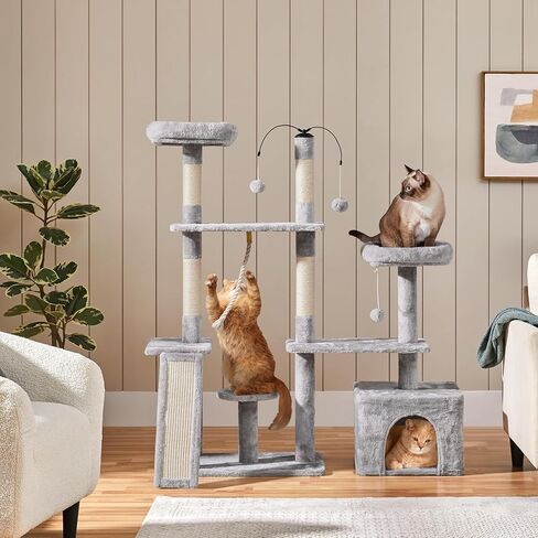 Yaheetech Trotatable Cat Tree 53.5in Tower متعدد المستويات للقطط الداخلية/القطط الكبيرة ، منزل الحيوانات الأليفة مع وظائف الخدش ، مركز تلعب الأثاث ، الرمادي الداكن in Saudi Arabia