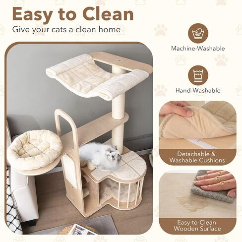 Tangkula Wood Cat Tree للقطط الداخلية ، مركز أنشطة برج القطط متعدد المستويات 55 بوصة مع أرجوحة ، شقة Cat ، وظائف خدش السيزال والوسائد القابلة للغسل ، منازل شجرة القط الحديثة للقطط الكبيرة in Kuwait