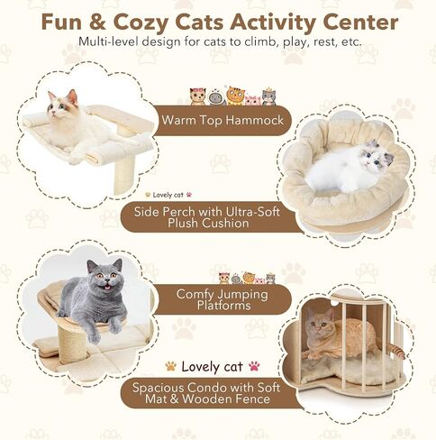 Tangkula Wood Cat Tree للقطط الداخلية ، مركز أنشطة برج القطط متعدد المستويات 55 بوصة مع أرجوحة ، شقة Cat ، وظائف خدش السيزال والوسائد القابلة للغسل ، منازل شجرة القط الحديثة للقطط الكبيرة in Kuwait