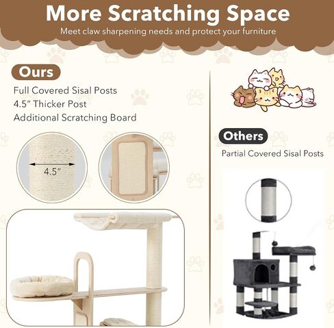 Tangkula Wood Cat Tree للقطط الداخلية ، مركز أنشطة برج القطط متعدد المستويات 55 بوصة مع أرجوحة ، شقة Cat ، وظائف خدش السيزال والوسائد القابلة للغسل ، منازل شجرة القط الحديثة للقطط الكبيرة in Kuwait