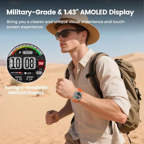 ساعة ذكية WalkerFit للرجال - الرد على المكالمات/الاتصال الهاتفي مع 110 طرازات رياضية، ساعة لياقة بدنية مقاومة للماء IP68 مع مراقب معدل ضربات القلب، ساعة ذكية Android متوافقة مع iPhone، شاشة AMOLED مقاس 1.43 بوصة، سوار فولاذي in Kuwait