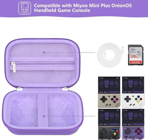 Supmay Carrying Case for Miyoo Mini Plus OnionOS Handheld Game Console, Retro Gaming Console Storage Holder Travel Bag with Mesh Pocket for USB-C Cable, TF-Card Reader, Instruction, Purple in Kuwait