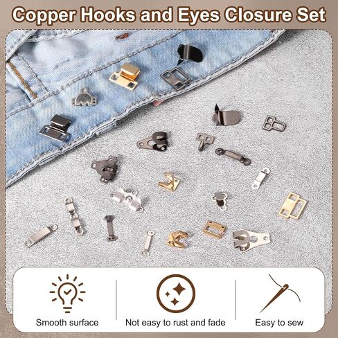 HARFINGTON 12set Hooks and Eyes Closure Set 15.5mm Metal Hook and Eye Sewing Clasp Snaps Fasteners for Clothing Bra Trousers Pants DIY Craft, Gunmetal in Saudi Arabia