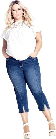 Avenue Women's Plus Size Denim Capri Slit in Saudi Arabia