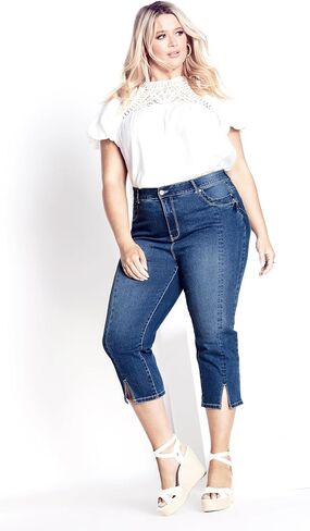 Avenue Women's Plus Size Denim Capri Slit in Saudi Arabia