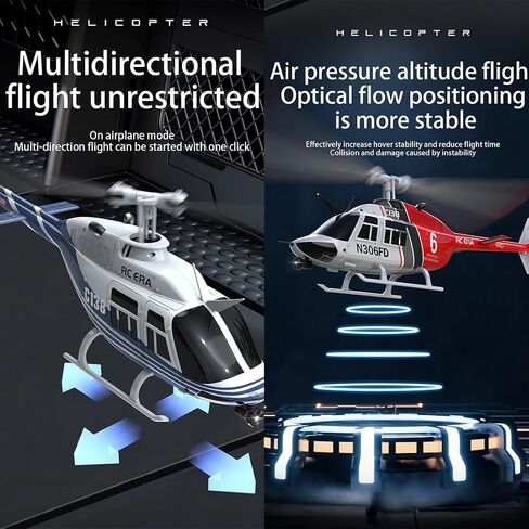 RC ERA C138 1/30 Scale 206 Helicopter for Adult, 2.4G 6CH No Aileron Helicopter with Altitude Hold and Optical Flow Positioning, 4 Batteries (RTF Version/Red&Black&White) in Saudi Arabia