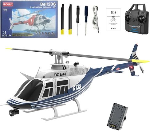 RC ERA C138 1/30 Scale 206 Helicopter for Adult, 2.4G 6CH No Aileron Helicopter with Altitude Hold and Optical Flow Positioning, 4 Batteries (RTF Version/Red&Black&White) in Saudi Arabia