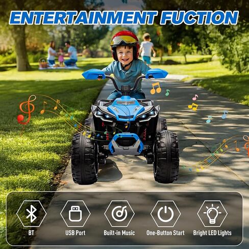 Kids ATV 4 Wheeler Ride on Eletric Motorcycle, 24V Battery Powered, KidsElectric Toy Car, with High&Low Speed, Music, Led Lights, Ride On Car for 3-8 Kids,Blue in Saudi Arabia