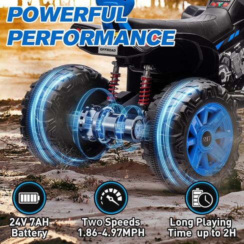 Kids ATV 4 Wheeler Ride on Eletric Motorcycle, 24V Battery Powered, KidsElectric Toy Car, with High&Low Speed, Music, Led Lights, Ride On Car for 3-8 Kids,Blue in Saudi Arabia